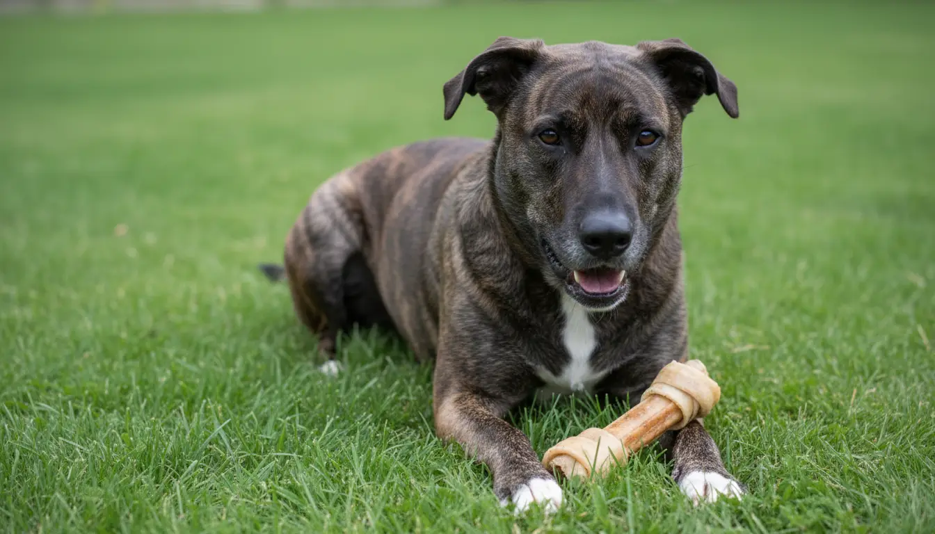 Dog chewing a durable toy indoors