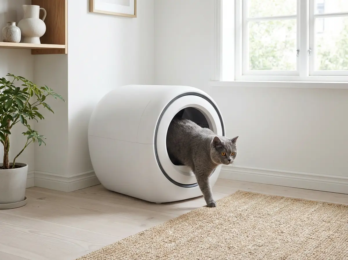 Best Automatic Litter Boxes (Cleaning Options) Modern oval self-cleaning litter box for apartments