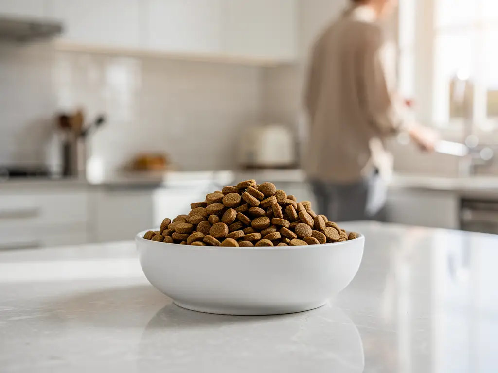 Skin and coat dry cat food bowl for coat-support feeding