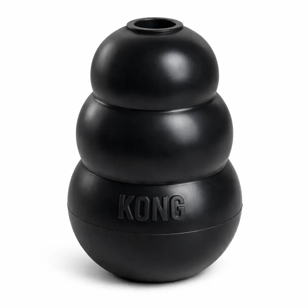 Illustration of a black rubber chew toy