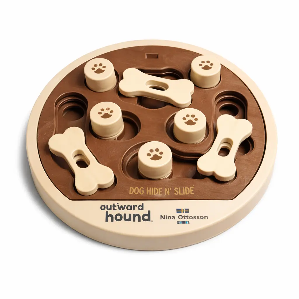 Illustration of a round dog food puzzle