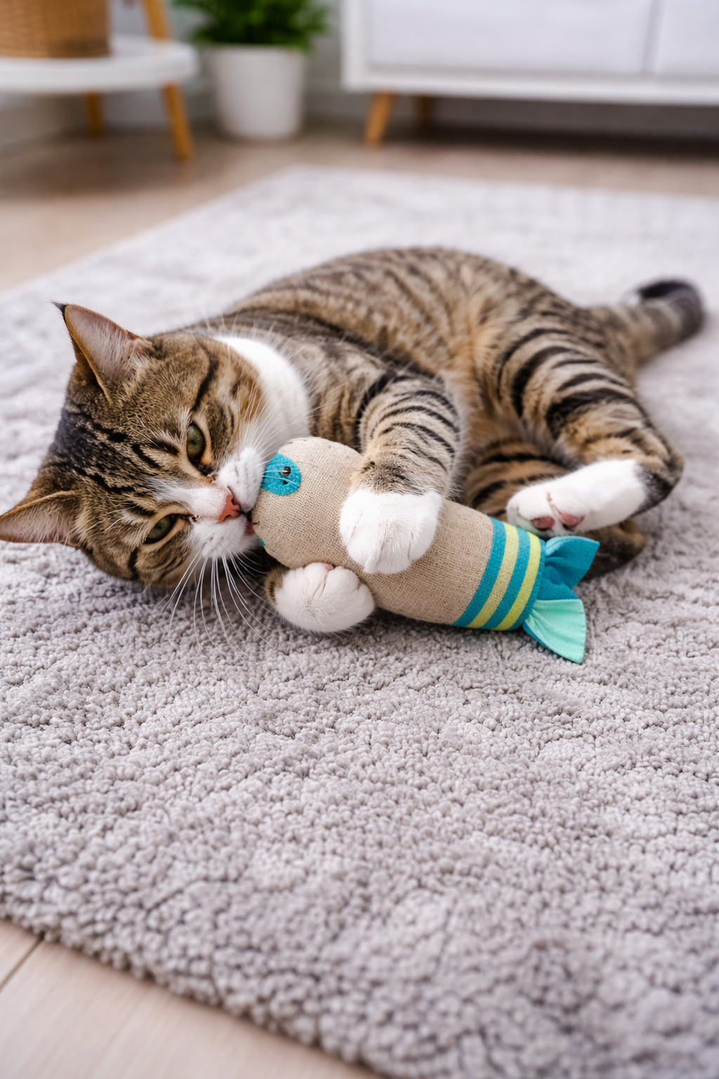 Cat with a catnip toy