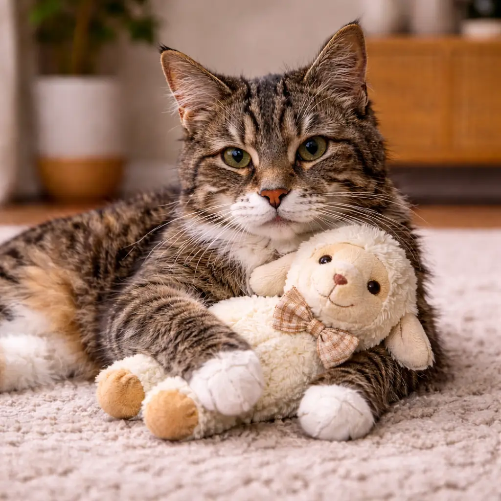 Senior cat playing gently with a toy