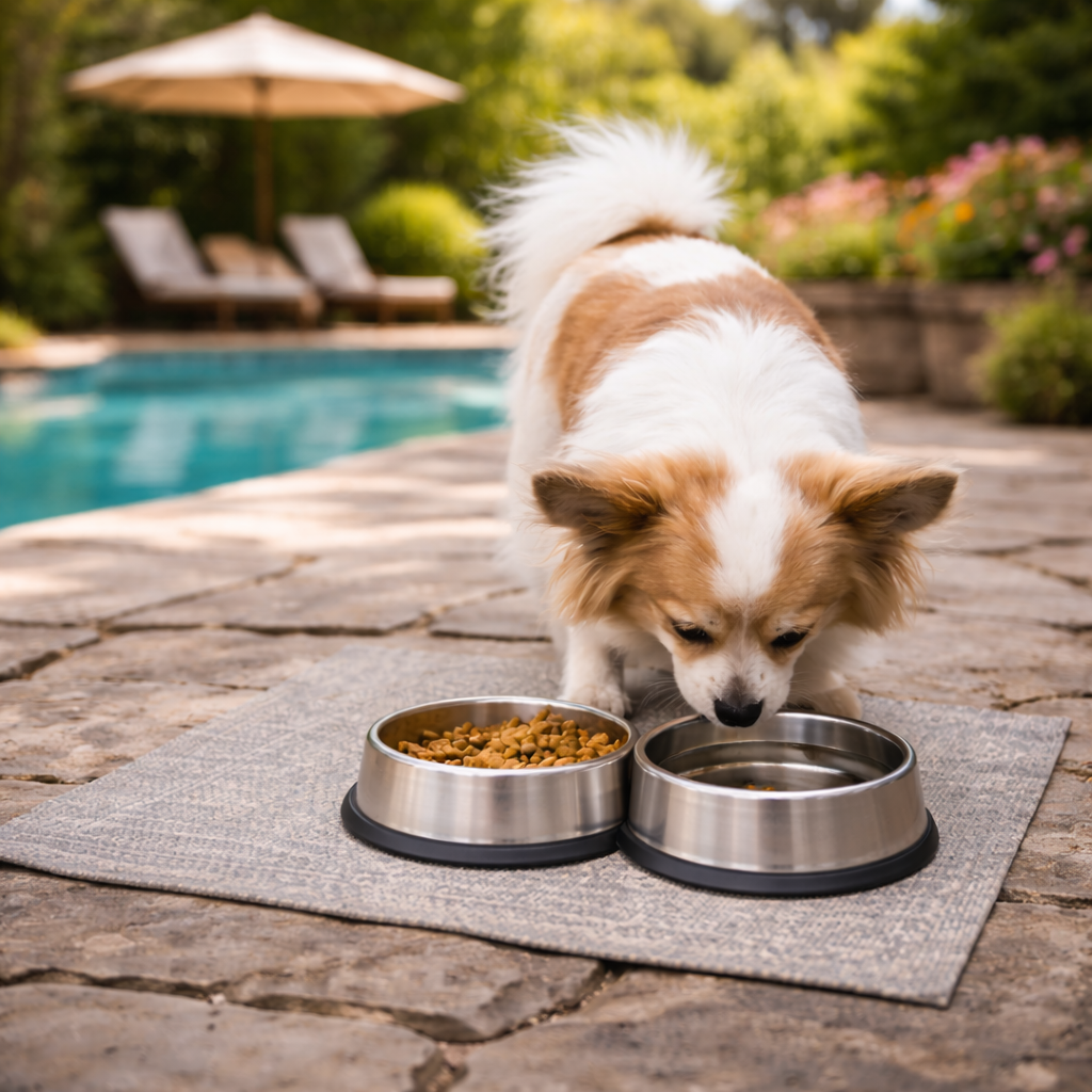 Small breed dog eating from a bowl