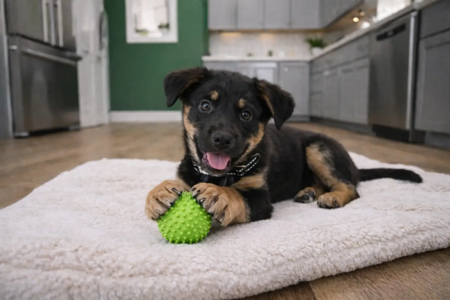Puppy playing with a soft toy