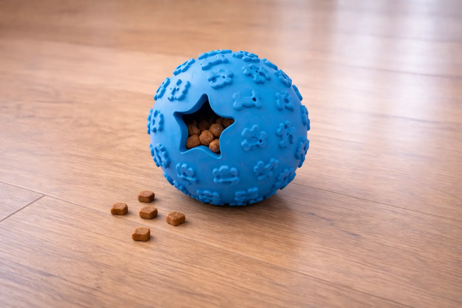 Dog using an interactive treat toy