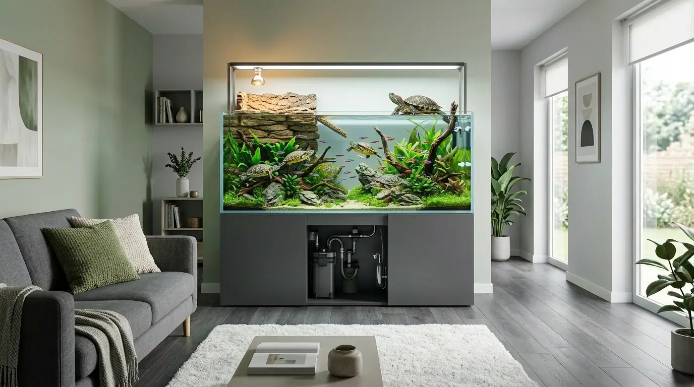Aquatic turtle tank habitat setup