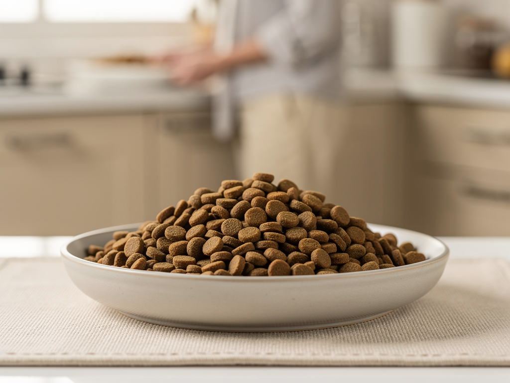 Senior dry cat food serving