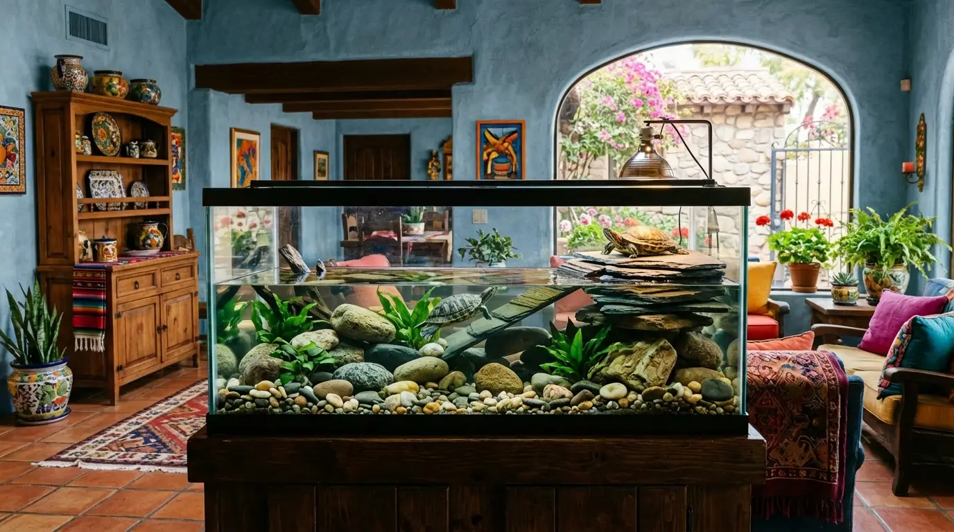 Aquatic turtle tank with filtration setup