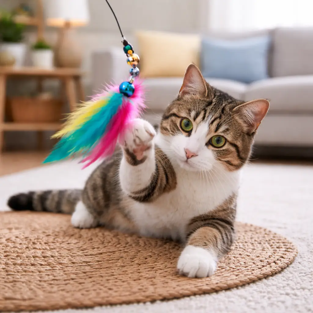 Cat playing with a toy indoors