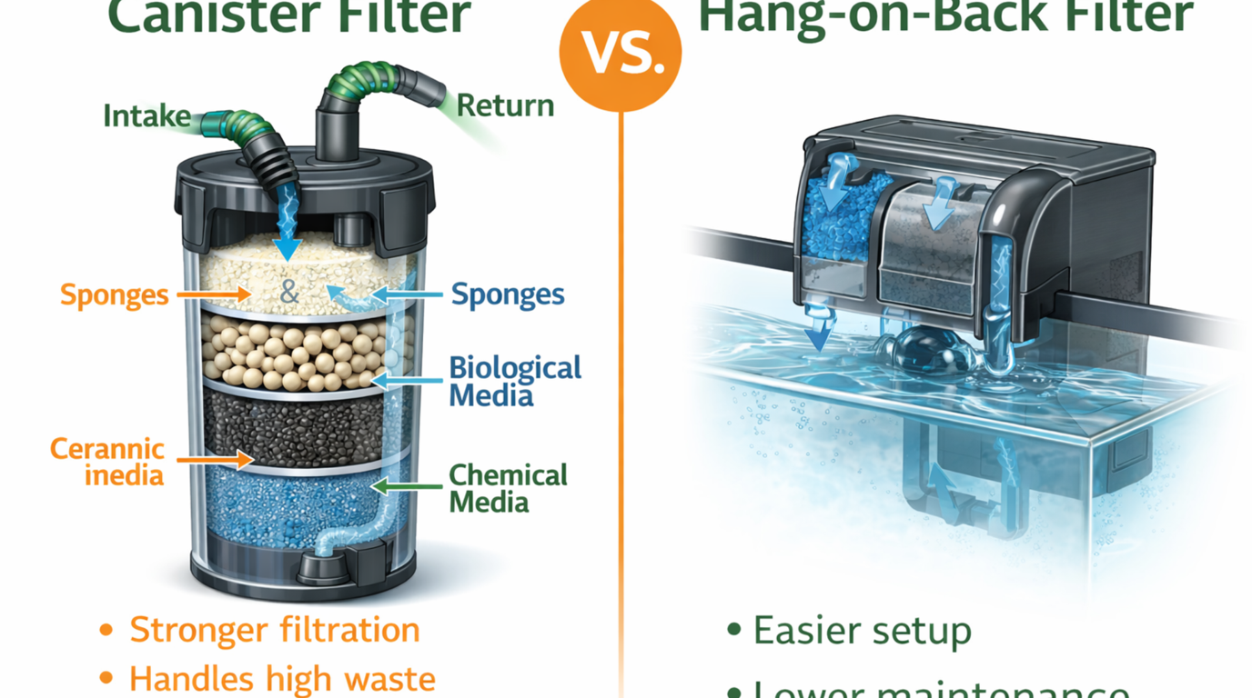 Canister filter versus hang on back filter comparison