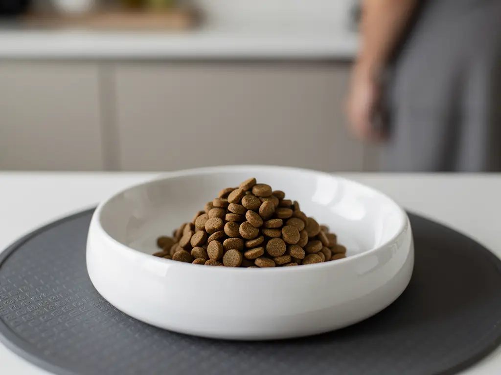 Small portion of weight control cat food for calorie management