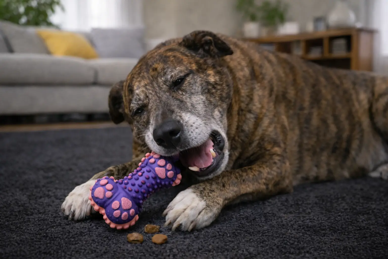 Premium 3D dog chewing toy in modern living room