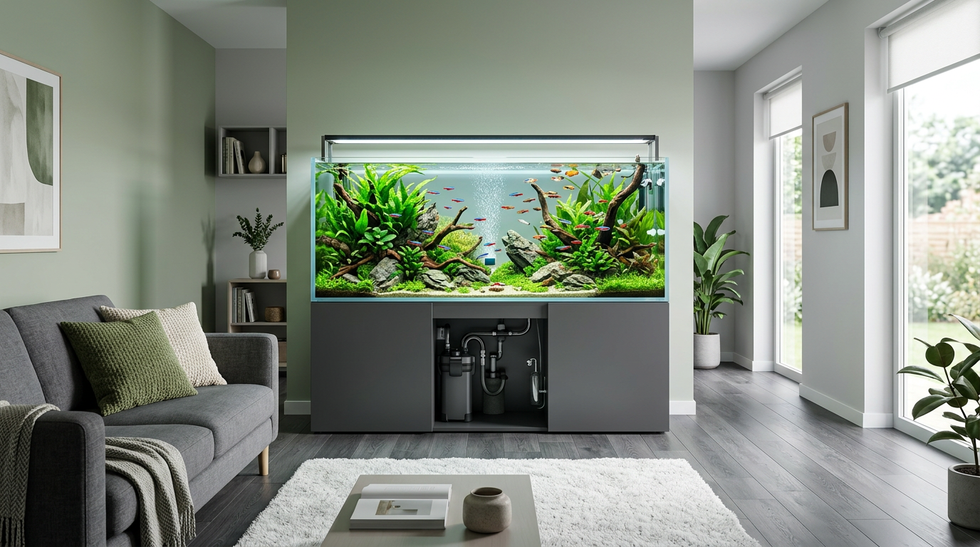 Large aquarium with canister filtration