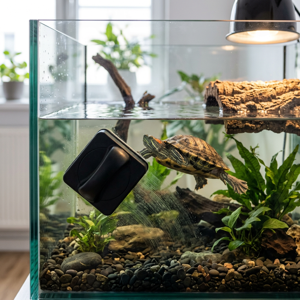 Magnetic glass cleaning pad for turtle tank glass