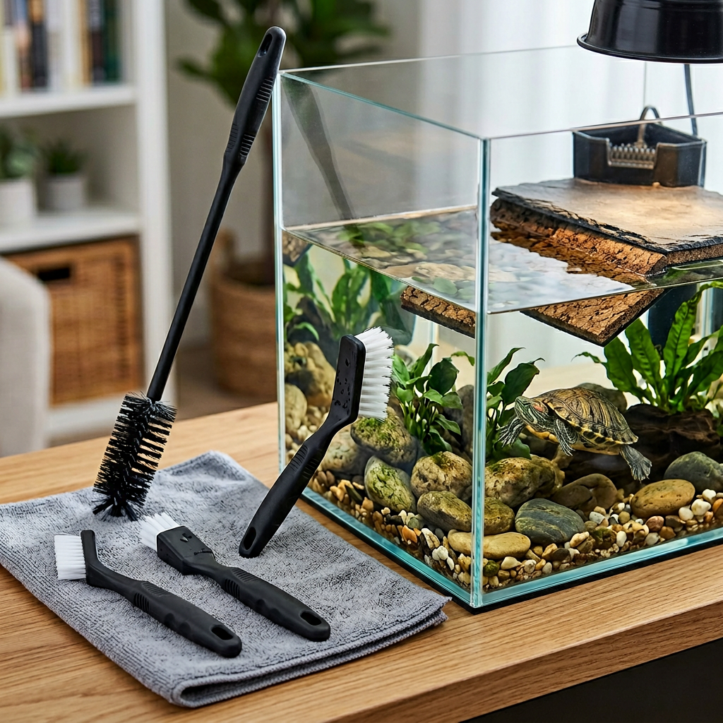 Aquarium cleaning brush set for turtle tank decor and corners