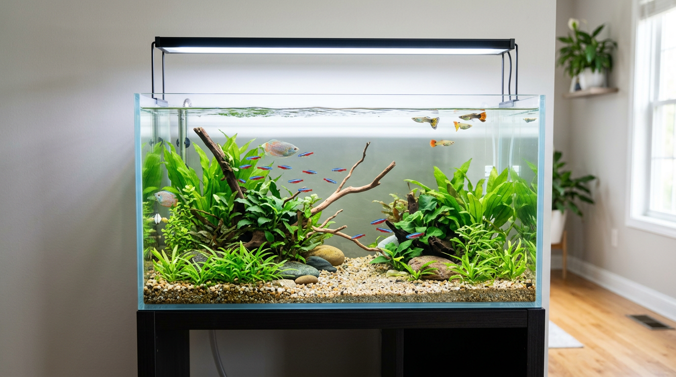Aquarium LED lights over a planted fish tank