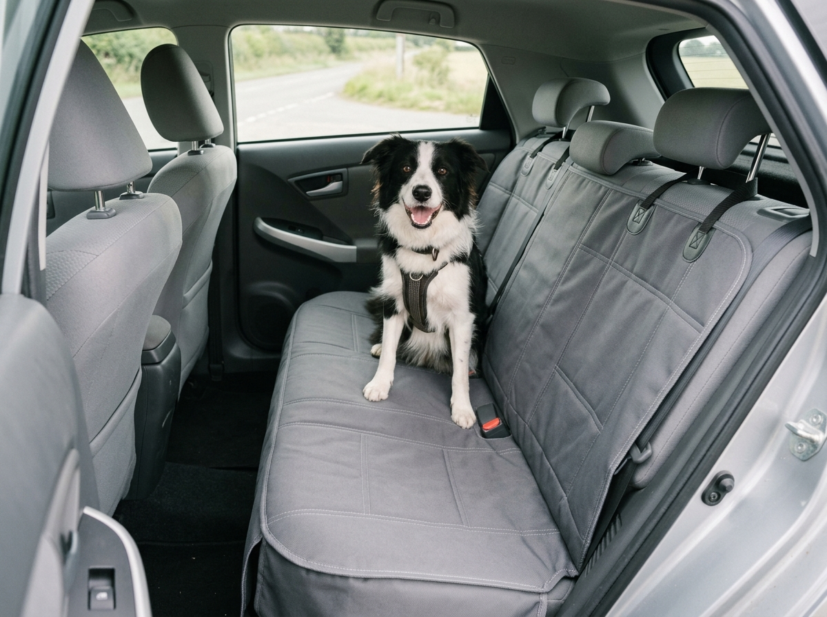 Budget dog seat cover protecting the back seat of a car
