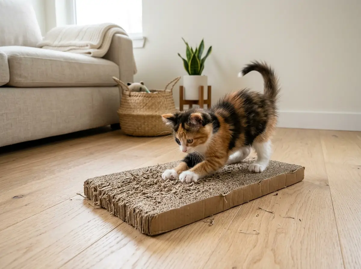 Flat cardboard cat scratching pad