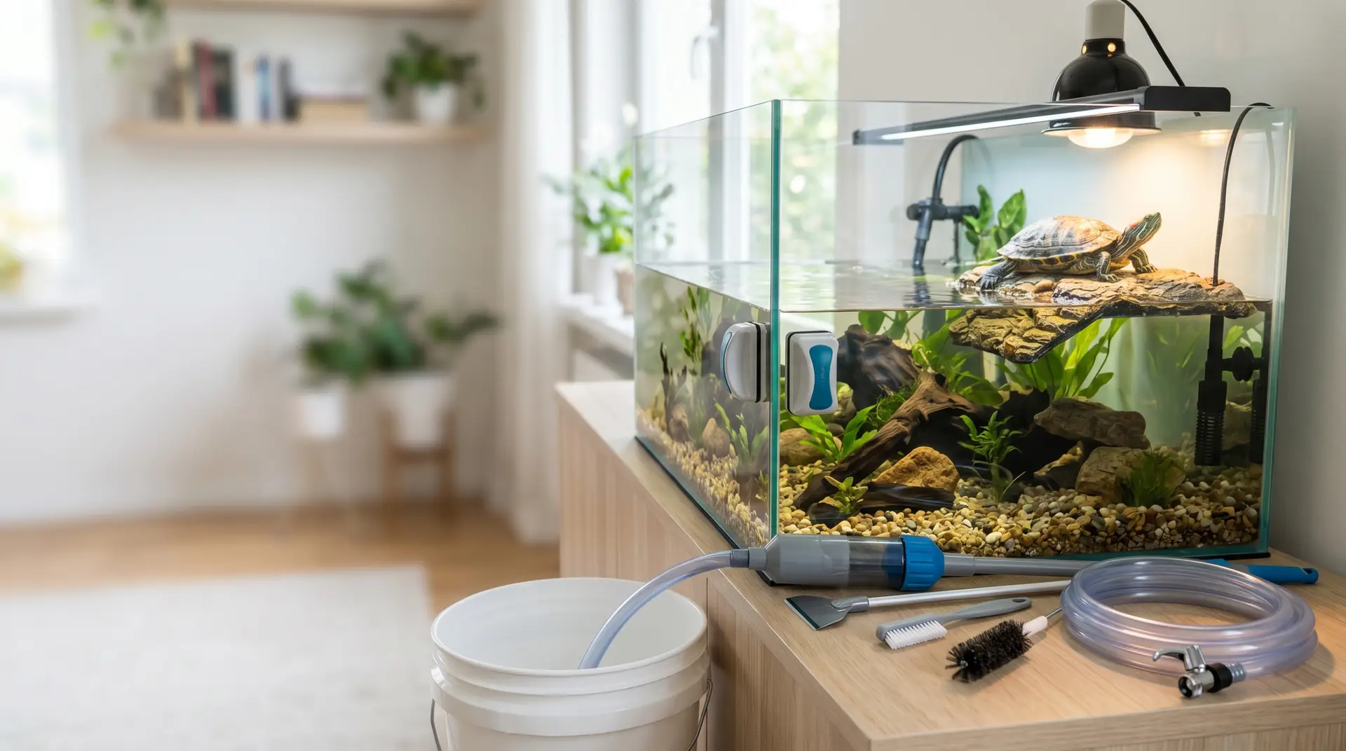 Turtle tank cleaning supplies and tools