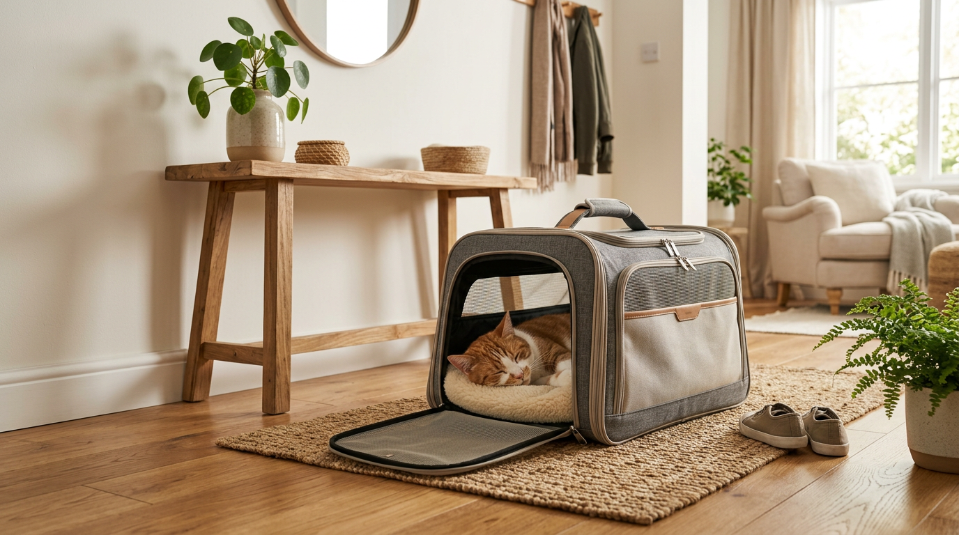 Cats Cat carrier ready for a vet trip