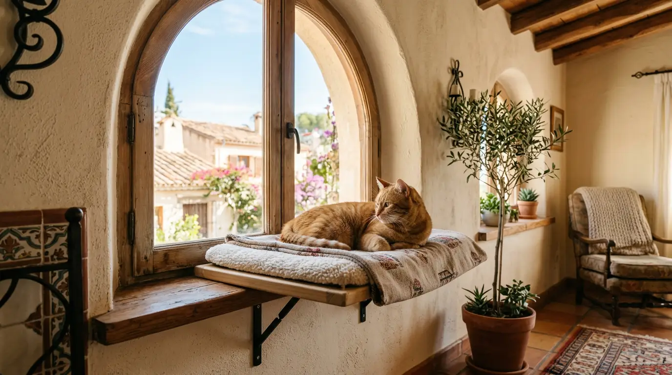 Cat resting on a window perch
