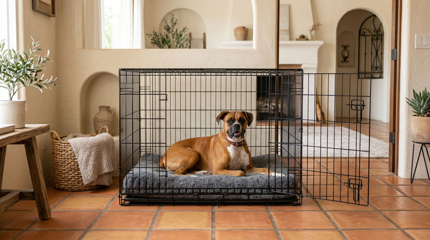 Dog crate with soft crate pad inside