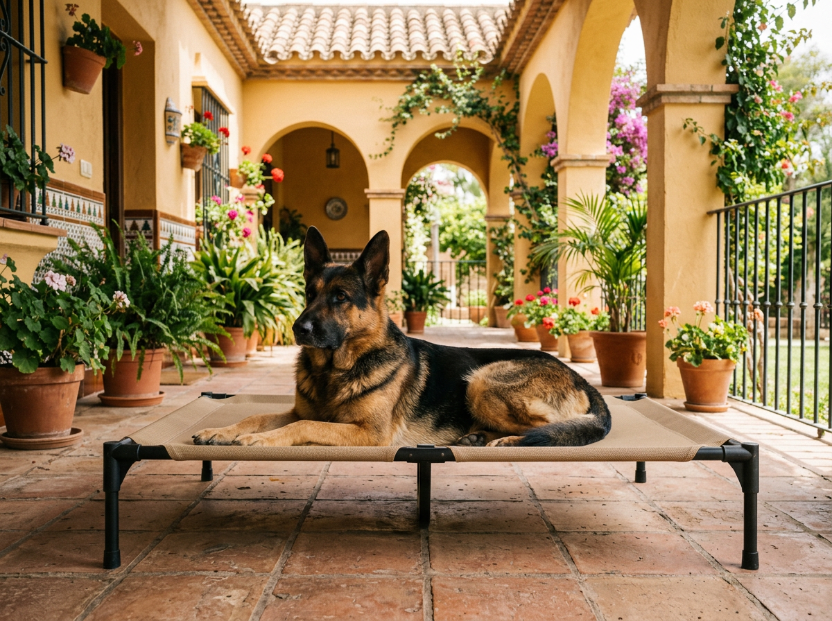 Elevated cot-style dog bed for strong chewers