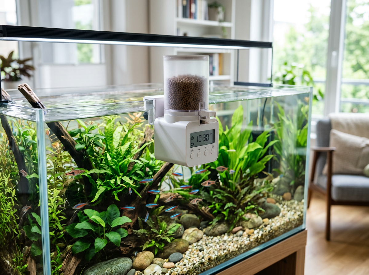 Automatic fish feeder for weekend trips and vacation aquarium feeding