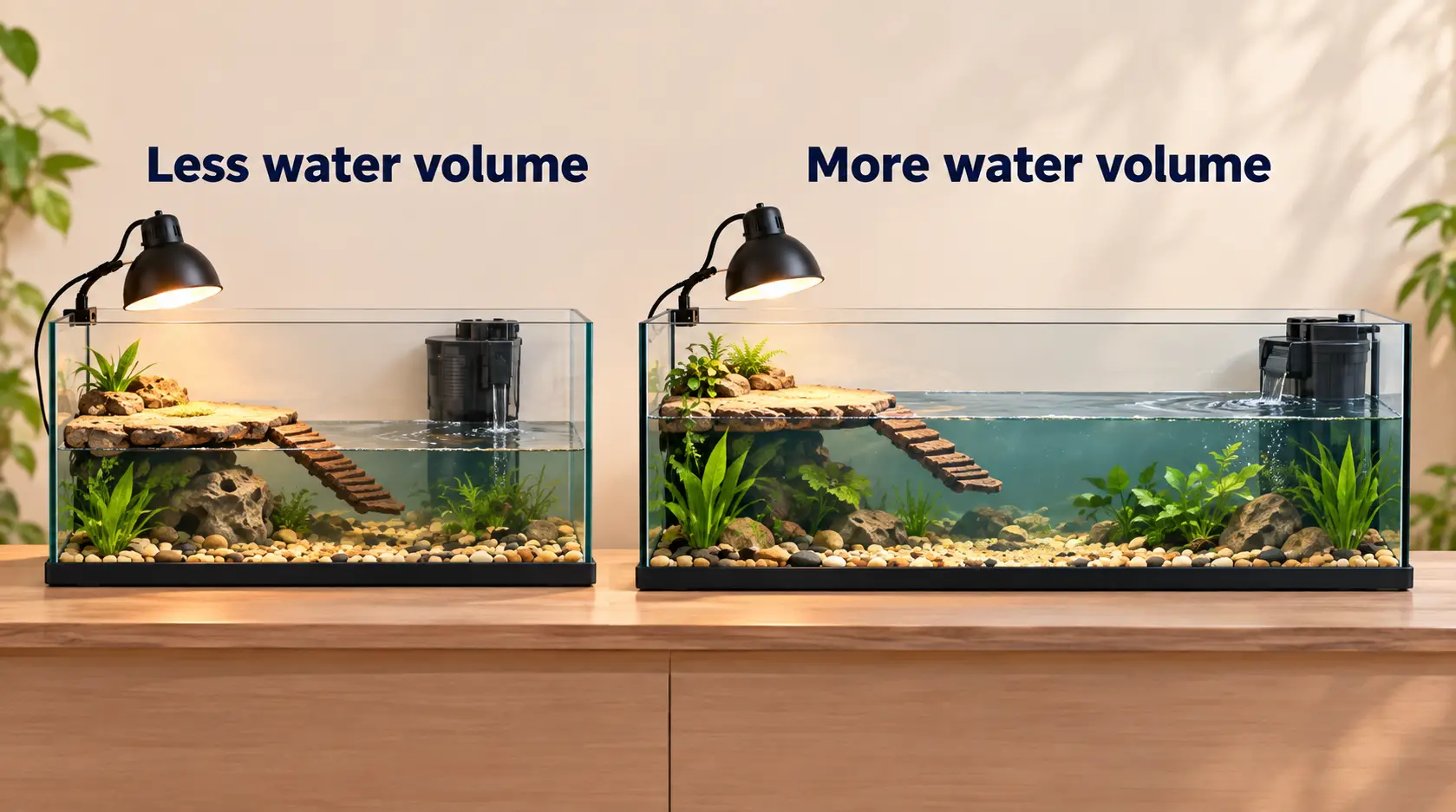Illustration comparing two aquatic turtle enclosure sizes