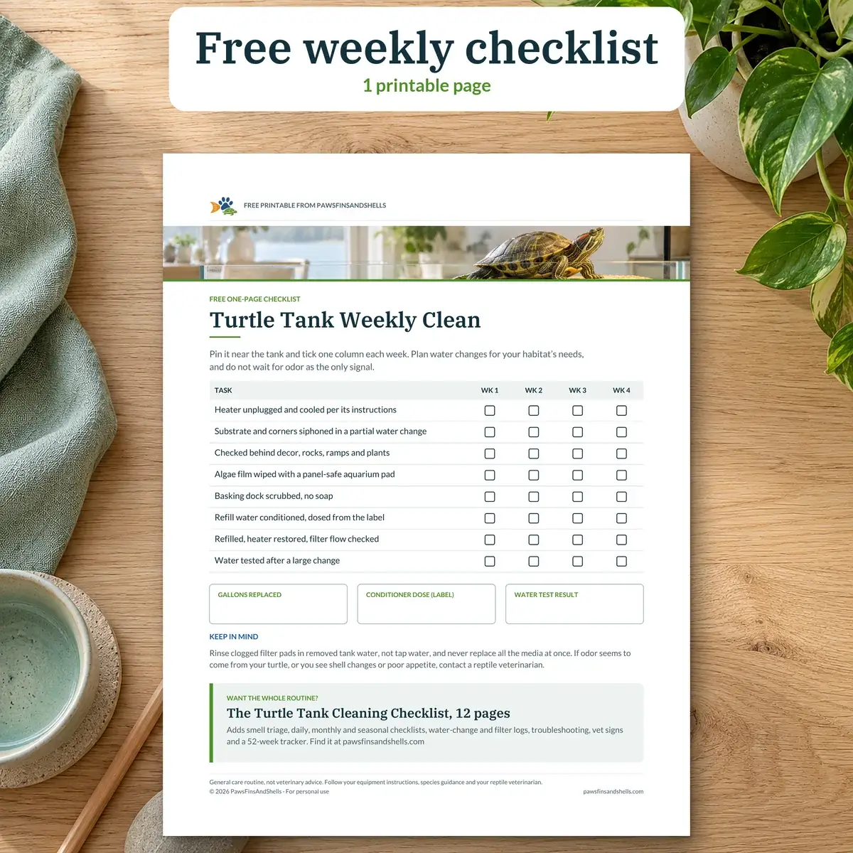 Turtle Tank Weekly Clean free one-page checklist